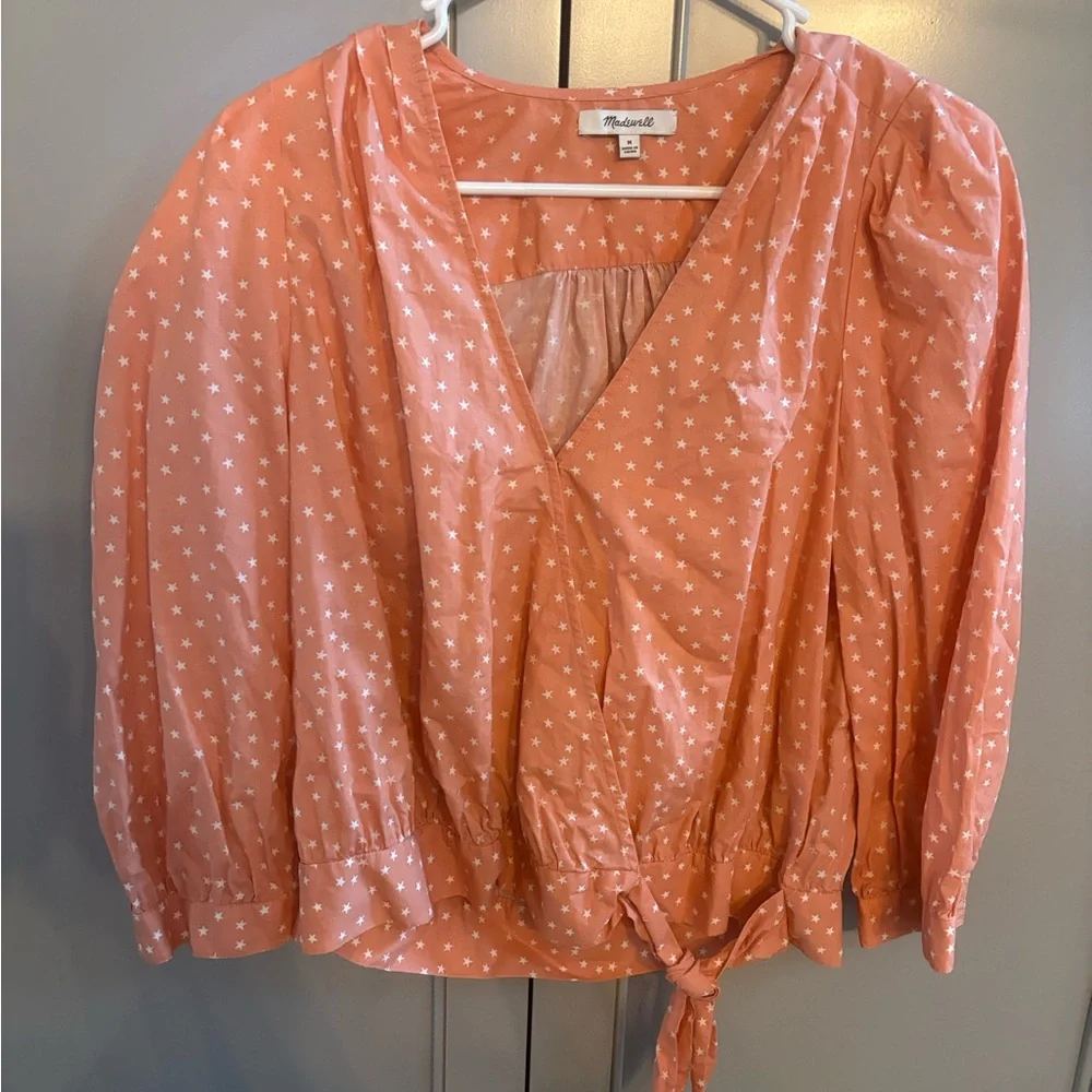 MADEWELL PEACH STAR PRINTED WRAP TIE BLOUSE TOP SIZE Medium - Picture 3 of 6